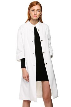 SuperCart ACEVOG 3/4 Sleeve Wool Blend Winter Jackets Tunic Long Coat Outerwear (White)   