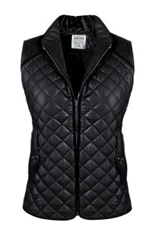 SuperCart Angvns Women Winter Warm Casual Stand Neck Sleeveless Plaid Zip Vest Waistcoat (Black)   