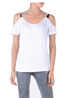 SuperCart Batwing Sleeve Off Shoulder T-Shirt (White)   