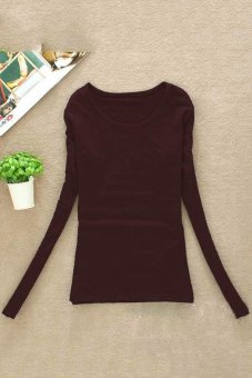 SuperCart Casual Fall Women Round Collar Long Sleeve Pullovers T-shirt Tops ( Coffee )   