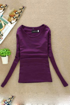 SuperCart Casual Fall Women Round Collar Long Sleeve Pullovers T-shirt Tops (Purple)  