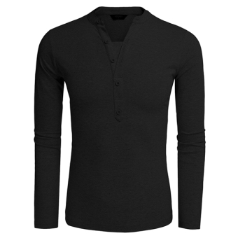 SuperCart COOFANDY Men Casual V Neck Long Sleeve Solid Slim Fit Henley Shirts T Shirt Tops(Black) - intl  