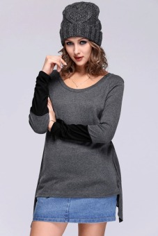 SuperCart Fashion Women Lady Loose Stitching Long Sleeve T-Shirt Blouse Tops (Dark Grey) - Intl - intl  