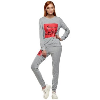 Supercart Finejo Autumn Winter Fashion Women Casual Sport O-neck Long Sleeve Hoodie Top And Pant Two Piece ( Grey )  