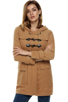 SuperCart Finejo Ladies Women Casual Hooded Long Sleeve Solid Wool Blend Coat Outerwear ( Beige ) - Intl  