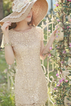 SuperCart Floral Crochet Lace Pearl Beaded Bridesmaid Mini Dress  