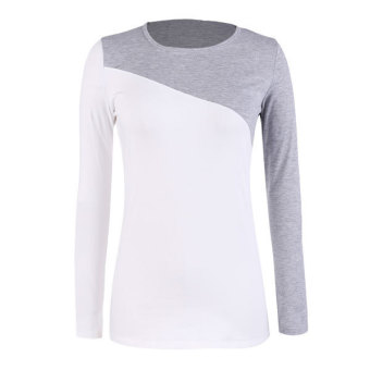 SuperCart Hot Fashion Stylish European Style Lady Women's Long Sleeve Splicing Tops Blouse T-shirt(Gray)   
