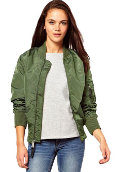 SuperCart Ladies Sport Casual Classic Zip up Biker Jacket Baseball Jacket (Army Green)   