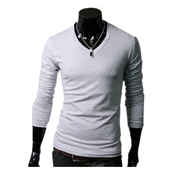 SuperCart Long Sleeve Men Slim T-shirts Tee Tops ( Light Gray )   