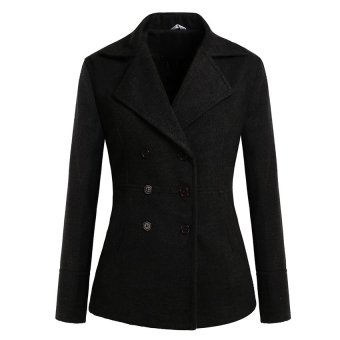 SuperCart Meaneor Winter Women Casual Lapel Long Sleeve Double-breasted Wool Blend Coat Outwear (Black)  