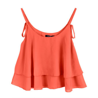 SuperCart New Fashion Women's Sleeveless O-Neck Spaghetti Strap Loose Double Chiffon Blouse(Rose Red)   