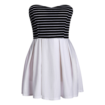 Supercart Sexy Women Strapless Stripe Splice Pleated Dress High Waist Party Mini Dress - intl  