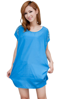 SuperCart Stylish Lady Women's Casual Solid New Fashion O-neck Top Blouse(Sky Blue)   