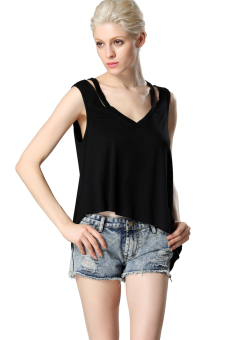 SuperCart V-neck Women Casual Tank Tops Shirts ( Black )   