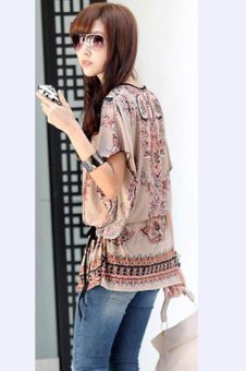 SuperCart Women Casual Round Neck Blouse Loose Print Batwing Sleeve Tunic Blouse Tops (Grey)   