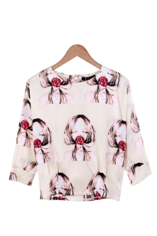 SuperCart Women Elegant Floral Print Blouse O-neck 3/4 Sleeve Tops Casual Shirt OL ( Beige )   