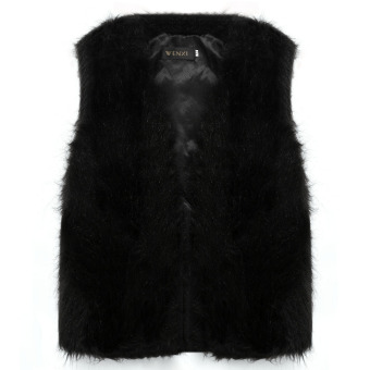 SuperCart Women Faux Fur Casual Sleeveless Warm Waistcoat (Black)   