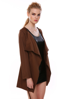 SuperCart Women Ladies Design Belted Long Sleeve Coat Jacket ( Khaki )   