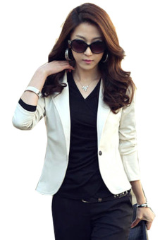 SuperCart Women OL Coat Lapel One Button Long Sleeve Short Suit Blazer Jackets Coatsï¼ˆWhite)   