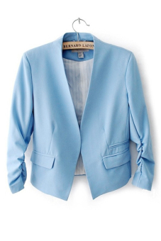 SuperCart Women OL Style Candy Color Thin Suit Outerwear 3/4 sleeve Coat Casual Blazer Blue   