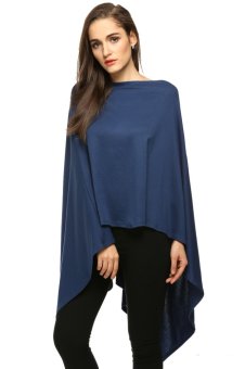 SuperCart Women Slash Neck Long Asymmetric Hem Wraps Cape (Dark Blue)   