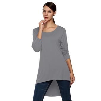 SuperCart Womens Batwing Long Sleeve Asymmetrical Hem Modal Loose Long Tops ( Grey ) - intl  