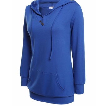 Supercart Women's Long Sleeve V Neck Hooded Solid Pullover Pocket Sweatshirt Hoodie(Blue) - intl  