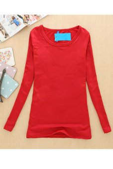 SuperCart Women's Stylish Long Sleeve O-Neck Bodycon Long Warm T-Shirt Red   