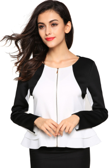 SuperCart Zeagoo Autumn Winter Ladies Women Contrast Color Long Sleeve O-neck Patchwork Coat Track zip Jacket ( White )   