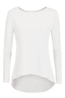 SuperCart Zeagoo Women Casual O-Neck Patchwork Long Sleeve Irregular Hem Stretch Blouse Tops (White)   