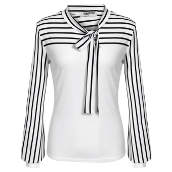 SuperCart Zeagoo Women O-Neck Long Sleeve Striped Patchwork Slim Blouse Tops (White)- Intl  