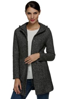 SuperCart  Zeagoo Cool Lady Wool Blend Long Hoodies Coat Outerwear Overcoat (Black)    