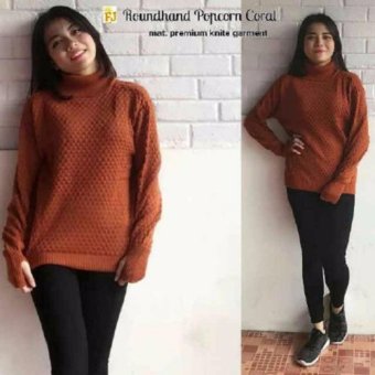 Sweater Rajut Roundhand Popcorn - Coral  