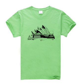 Sydney Opera House Drawings In Ink Cotton Soft Men Short Sleeve T-Shirt (Green)   