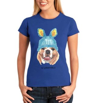 Sz Graphics Dog Paint T Shirt Wanita Kaos Wanita T Shirt Fashion Wanita T Shirt Kaos Distro Wanita-Royal Blue  