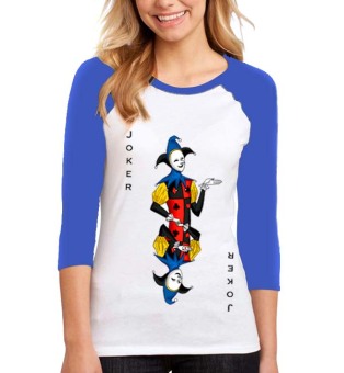 Sz Graphics Joker Denim T Shirt Wanita Kaos Raglan Wanita T Shirt Fashion Wanita-Biru Putih  