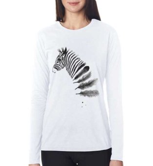 Sz Graphics Zebra T Shirt Long Sleeve Wanita Kaos Lengan Panjang Wanita T Shirt Wanita Kaos Wanita-Putih  