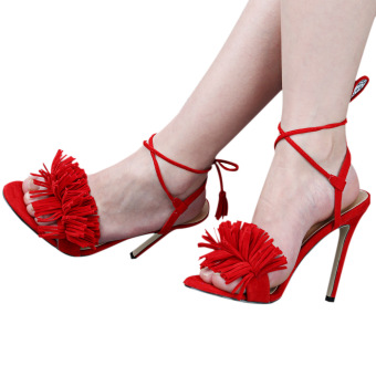 Tassel Lace Up High Heels Open Toe Sandals for Women (Red) - Intl (Intl)  