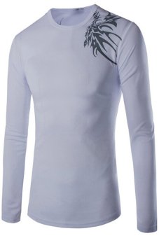 Tattoo Printed Long Sleeve Slim T-Shirt (White)  