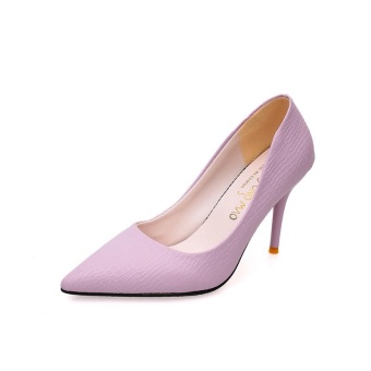 Tauntte 2017 New 9.5cm Super High Formal Thin Heel Pumps Women Litchi Pattern Shallow Pointed Shoes (Purple) - intl  