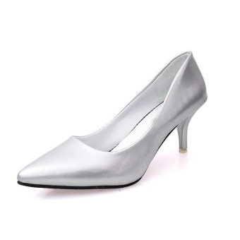Tauntte 2017 New Summer Korean Shallow High Heel Pumps Women Formal Pointed Toe Thin Heel Shoes Patent Leather Shoes For Lady (Silver) - intl  