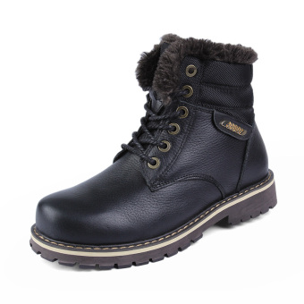 Tauntte Autumn And Winter Men Work Boots Keep Warm Genuine Leather Ankle Boots Fashion Safety Boots Plus Size ?Black) - intl  