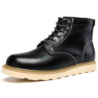 Tauntte Cow Leather Fashion Ankle Boots Men European Work Boots (Black) - Intl - intl  