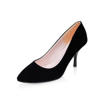 Tauntte Flock Office Lady Pointed Toe Thin Heels Pumps Fashion Breathable Shallow High Heels Shoes (Black) - intl  
