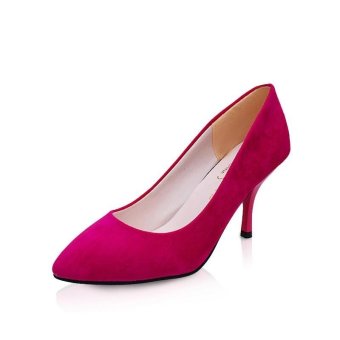 Tauntte Flock Office Lady Pointed Toe Thin Heels Pumps Fashion Breathable Shallow High Heels Shoes (Red) - intl  