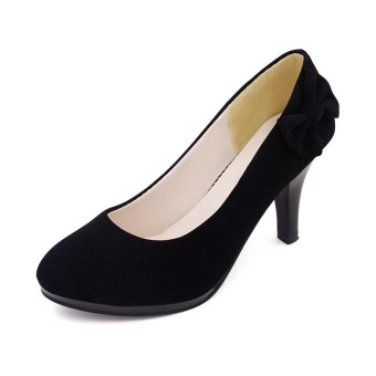 Tauntte Flock Women Spike Heels Pumps Shallow Pointed Toe Formal Office High Heels Shoes With Platform (Black) - intl  