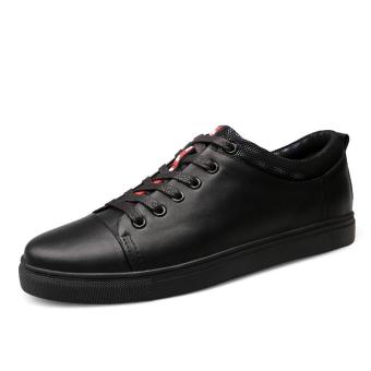 Tauntte Four Season Korean Breathable Male Genuine Leather Shoes Men Anti-Odor Black Flat Casual Shoes (Black) - intl  