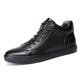 Tauntte High Quality Genuine Leather Casual Shoes Korean Flat High Cut Shoes (Black) - intl  