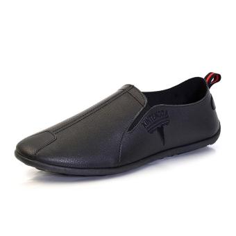 Tauntte Korean Slip On Men Shoes Fashion Breathable Softness Leather Shoes (Black) - intl  