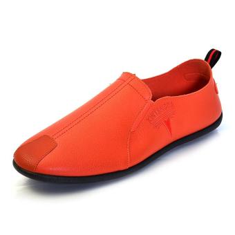 Tauntte Korean Slip On Men Shoes Fashion Breathable Softness Leather Shoes (Orange) - intl  